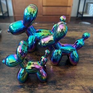 Set of 3 Iridescent Balloon Dog Sculpture Set